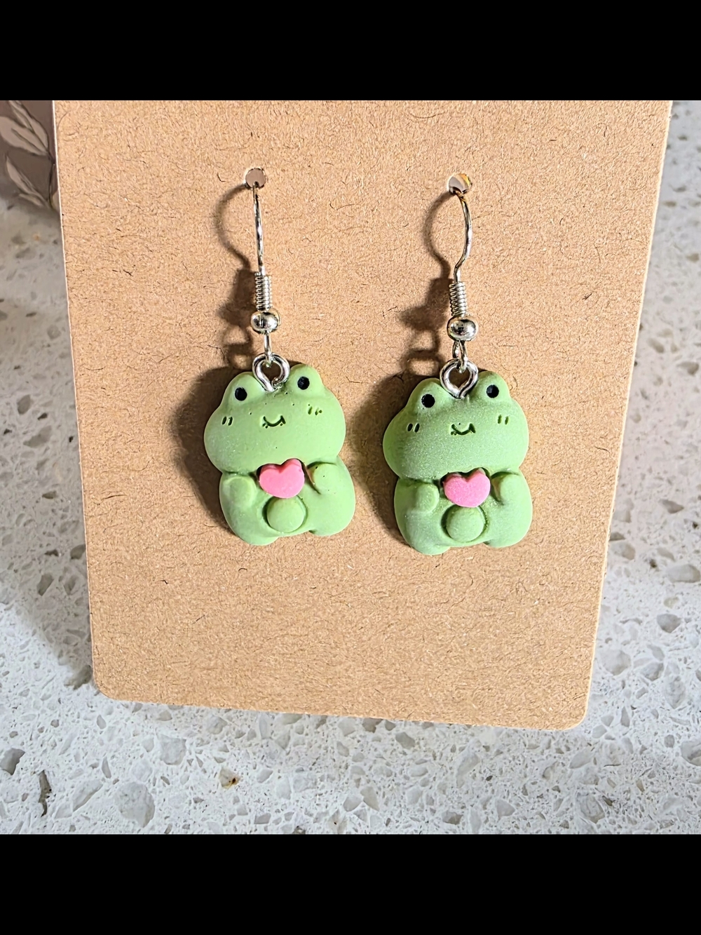 Cute Green Frog Heart Dangle Earrings